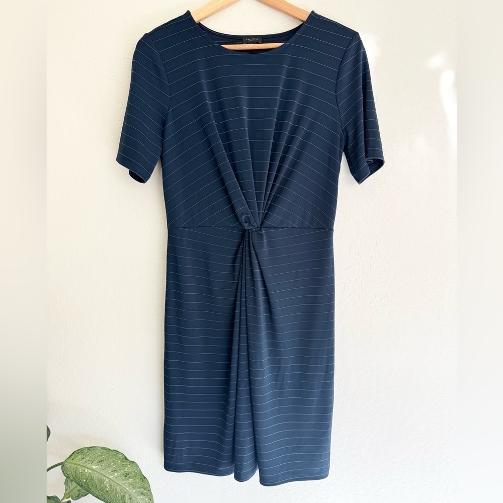 Ann Taylor Factory Blue Striped Twist Front short sleeve Shift Dress Size Medium